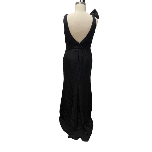Mac Duggal 49454 Bow Shoulder Black Maxi Deep V Gown Dress 12 - Picture 5 of 5